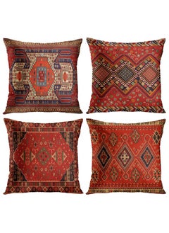 اشتري Set Of 4 Throw Pillow Covers Tribal Abstract Bright Red And Yellow Vintage Carpet Pattern Decorative Pillow Cases Home Decor Standard Square 18X18 Inches Pillowcases في الامارات