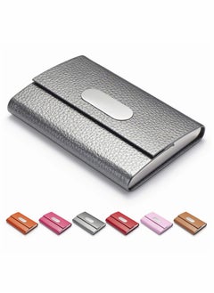 اشتري Business Card Holder, PU Leather Slim Business Card Case - Business Card Carrier ID Case/Wallet Pocket Business Name Card Holder for Women and Men - Grey في الامارات