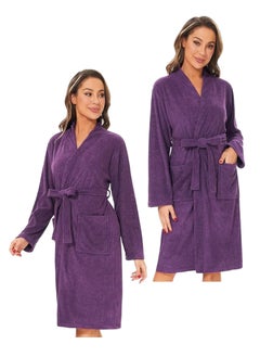 اشتري 2 Pieces Purple Colour Terry Check Design  Bathrobe XXL Size with Double Front Pockets في الامارات