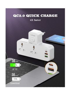 اشتري SC2311 Portable Extension Power Strip With 2 AC Power Socket And 3 USB Port, 2500 Watt Power And Night Lamo - White في مصر