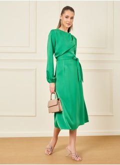 Buy Fold Pleat Detail Self Tie Up A-Line Midi Dress in Saudi Arabia