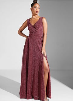 Buy Surplice Neck Front Slit Dress in UAE