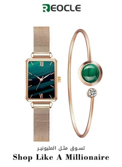 Buy Fashion New Women's Watch Alloy Mesh Belt Small Green Watch Trendy Women's Square Head Quartz Watch Women's Watch Bracelet Set Green in UAE