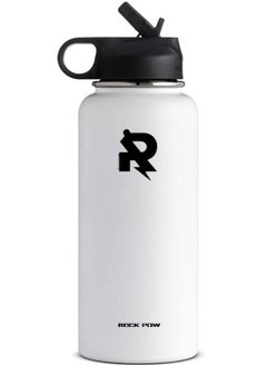 Buy Rock Pow Vacuum Insulated Stainless Steel Water Bottle Wide Mouth with Straw Lid White, 40 oz in Saudi Arabia