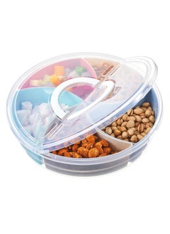 اشتري SYOSI Round Divided Serving Tray Platter with Lid & Handle Storage Container, 5 Colorful Compartment Box Clear Organizer, Picnic Platter Clear Snack Organizer Bowls for Veggie Candy Nut في الامارات