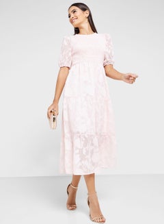 Buy Puff Sleeve Self Textured Dress in UAE