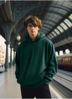 Buy Green Oversize/Wide Cut Basic Hooded Sweatshirt with Fleece Inside TMNAW23SW00195 in Egypt