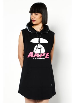 Buy Women Hooded Graphic Print  Sleeveless Sweatshirt, Black in Saudi Arabia