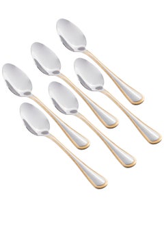 Buy 6 Pieces Stainless Steel Dinner Spoon Set with Gold Decor in Saudi Arabia