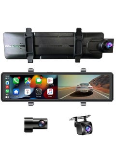 Buy Car Dash Cam 3 Camera Support Apple Carplay Android Auto Wireless Rear View Mirror video Recording WiFi Loop Record DVR App Control 2.5K in UAE