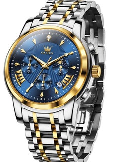 اشتري ساعة للرجال موضة ستانلس ستيل كوارتز انالوج كرونوغراف مقاومة للماء - ذهبي وفضي في الامارات
