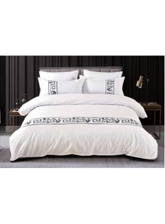 Buy King Size Cotton Bedsheet Set 6Pcs Include 1 Fitted Sheet 200x200+30 cm with 1 Duvet Cover 220x240 cm and and 4 Pillowcases 50x75 cm Pure White in UAE