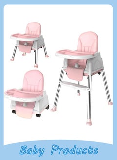 Buy 3-in-1 Pink Baby High Chair Infant Eating Chair Portable High Chair Infant Feeding Chair Convertible Highchair for Babies and Toddlers in Saudi Arabia