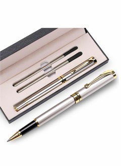اشتري Expert Ballpoint Pen Black with Chrome Trim Luxury, Line 0.5mm Tip Come 2 Pieces Ink Refill, Nice BallPens Classy Gift Box for Student, Executive, Office (Sliver) في السعودية