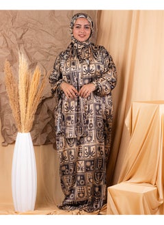 اشتري Printed Satin Isdal Beige - Black For Women في مصر