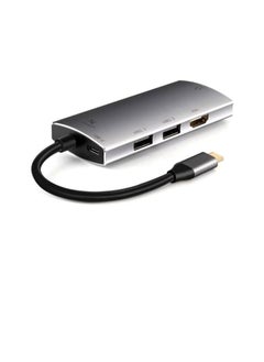 Buy Lavvento 5 in 1 Type C Hub - 2 USB 2.0, HDMI 4K RJ45 87W PD Power Output (US016), Silver in Egypt