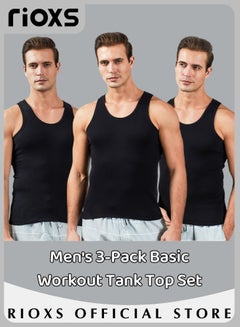 Buy Men's 3-Pack Basic Workout Tank Top Set Athletic Muscle Tops Bodybuilding Quick Dry Sleeveless T-Shirt in UAE