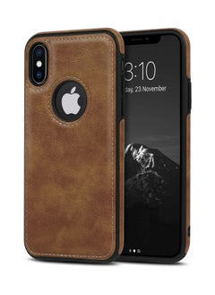 Buy iPhone X Case Luxury Vintage Premium Leather Back Cover Soft Protective Mobile Phone Case for iPhone X/XS 5.8" Brown in Saudi Arabia