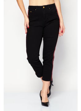 Buy Women Regular Fit Textured Denim Jeans, Black/Red in Saudi Arabia