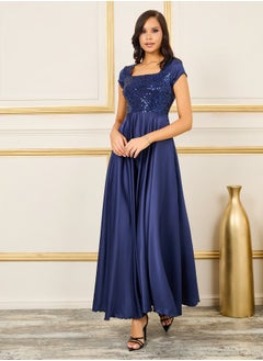 Buy Satin Sequin Detail A-line Maxi Dress in Saudi Arabia