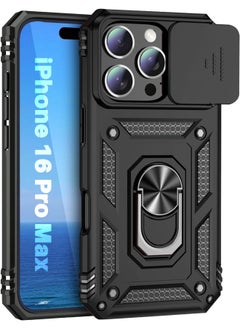 Buy iPhone 16 Pro Max Cover, Slide Camera Cover, Built-in 360° Rotate Ring Kickstand, Military Grade Shockproof Test, Heavy Duty Shockproof Protective Case for iPhone 16 Pro Max (2024), Black in Saudi Arabia