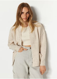 Buy Stone Wide Fit Soft Textured Pocket Detail Knitwear Cardigan TWOAW24HI00133 in Egypt