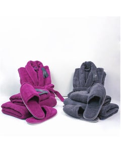 Buy Couple Bathroom Set (2 Bathrobes with Slippers and 2 Towel Sets) in UAE