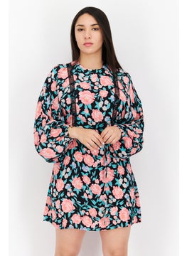 Buy Women Floral Pattern Mini Dress, Pink Combo in Saudi Arabia