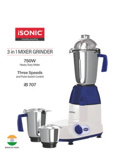 Buy 3 IN 1 Indian Mixer Grinder 750 W Powerful Copper Motor 1.5 L  IB 707Blue/Silver in UAE