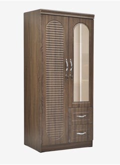 Buy 2 Door Wooden Wardrobe Cabinet Cupboard Engineered Wood Modern Stylish Heavy Duty With Mirror Color Oak in UAE