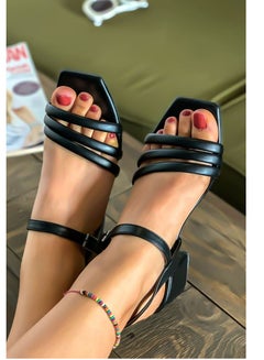 Buy Sandal Mid Heel Leather SN-405 - Black in Egypt