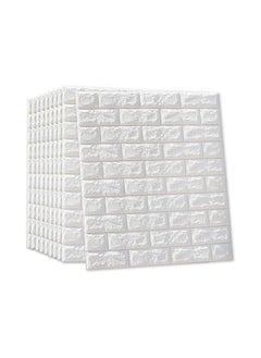 Buy 10-Piece 3D Brick Pattern Decorative Adhesive Wallpaper Set (White 77x70cm) in Saudi Arabia