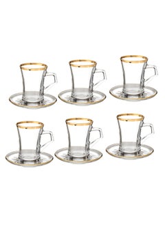 Buy Set of Turkish glass tea cups and saucers consisting of 6 tea cups + 6 tea saucers in Saudi Arabia