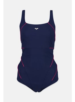 Buy Women Solid One Piece Swimwear, Navy Blue and Pink in Saudi Arabia