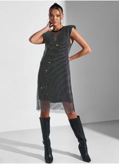 Buy V-Neck Mesh Detail Dress in UAE