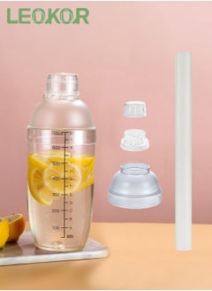 Buy Cocktail Shaker 700ml Anti-leakage Transparent Resin Milk Tea Drink Shaker with Muddler in Saudi Arabia