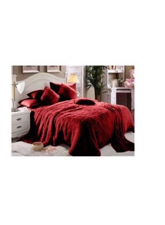 Buy Velvet Winter faux fur Comforter Set 6 Pcs, fitted bedsheet and fixed duvet 220 * 240cm King Size in UAE