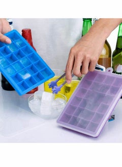 اشتري Ice Cube Trays, Easy-Release Silicone & Flexible 24-Ice Cube Trays with Spill-Resistant Removable Lid, BPA Free, for Freezer, Stackable Ice Trays with Covers and Dishwasher Safe 2Pcs في السعودية