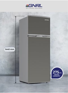 Buy 275L Gross-215L NET Capacity Double Door Refrigerator Dark Silver Color Defrost Recessed Handle R600A Inside Condenser EGR225S, One Year Warranty in UAE