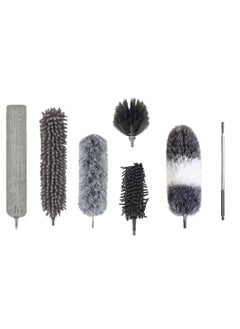 اشتري Microfiber Duster with Bendable Head - Reusable Feather Duster with 30-100 inches Extra Long Extension Pole - Stainless Steel - Washable Dusters 7PCS في الامارات