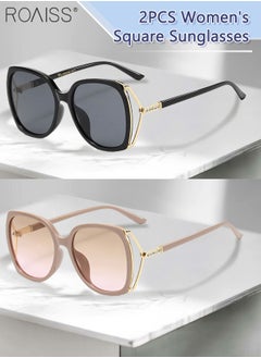 Buy 2 Pcs Women's Square Sunglasses, UV400 Protection Sun Glasses with Rhinestone-Encrusted Frame, Oversize Fashion Anti-glare Sun Shades for Women with Glasses Case, 56mm in UAE