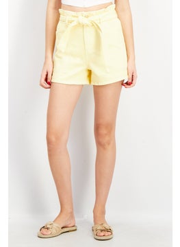 اشتري Women High Waist Denim Paperbag Shorts, Yellow في الامارات