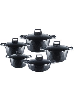 Buy 10-piece Marble Cookware Set Aluminum Pots And Pans With Non-stick Surface Glass Lids PFOA-free Black 20-24-28-32 Cm (deep Stockpot) + 28 Cm (shallow Stockpot) in UAE