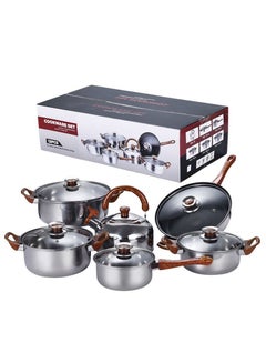 Buy 12-Piece Cookware Set, Stainless Steel Pots And Pans, Non-Stick Cooking pots,  PFOA Free - Frying Pan, Casserole With Lid, Saucepan, Grill Pan, Kitchen Tools in Saudi Arabia