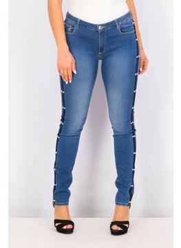 اشتري Women Regular Fit Sequins Streatchable Denim Jeans, Blue في السعودية