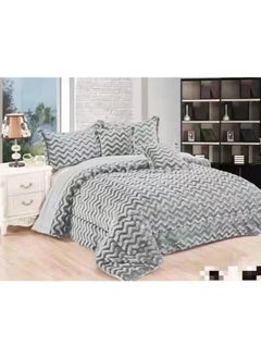 Buy Comforter 6-Piece Rose Fur King Comforter Set Velvet Quilted Bedspread Throw Pillow Double in UAE