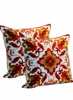 Buy Red Embroidered Cotton Canvas Cushion Cover 45x45cm Hand Made National Embroidery Bohemian Housewarming Car Home Decoration Cushion Cover/Throw Pillow Cover(2pc) in Saudi Arabia