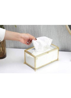 Buy European Rectangular Glass Metal Tissue Holder Box Living Room in UAE