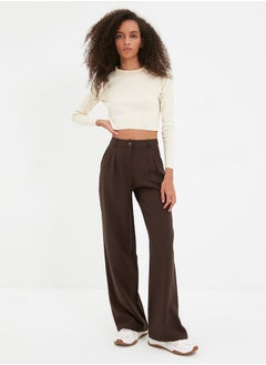 Buy Brown Wide Leg Pleated Woven Trousers TWOAW22PL0475 in Egypt