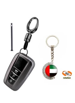 اشتري OUYoo for Toyota Key Fob Cover with Toyota Keychain, Car Key Fob Case Compatible with Toyota 2018-2024 Camry RAV4 Highlander Avalon C-HR Prius Corolla GT86 Metallic Gray，With UAE flag keychain. في الامارات